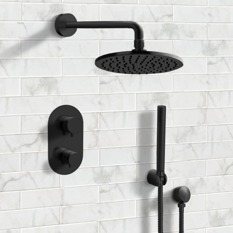 Shower Faucet Matte Black Thermostatic Shower System with 8 Inch Rain Shower Head and Hand Shower Remer SFH31